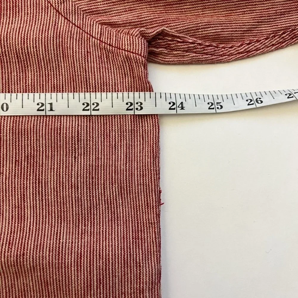 J. Crew Shirt Men's Size M Red Cream Striped Linen Blend Long Sleeve Button Down